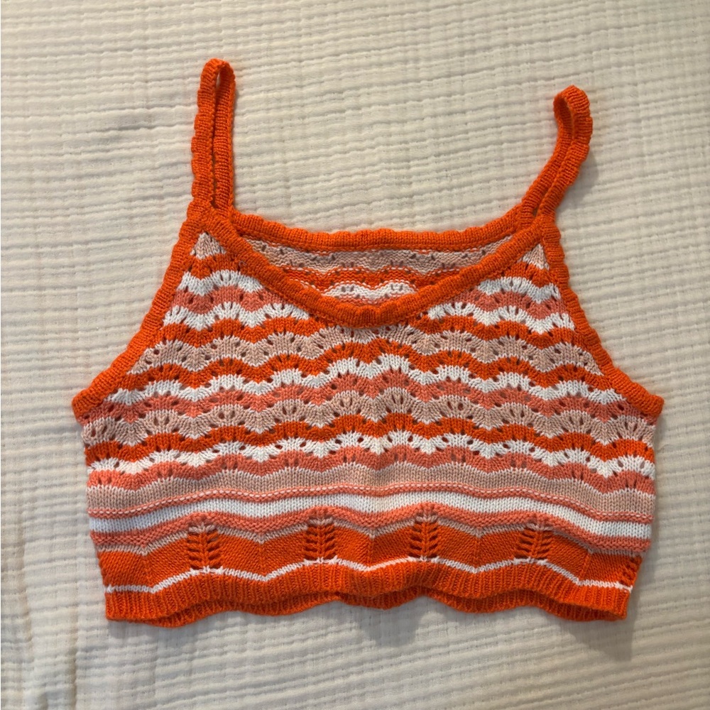 SHEIN Orange and White Knit Tank Top